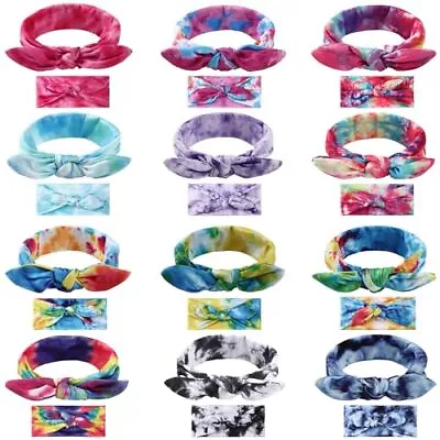 24 Pcs Tie Dye Rabbit Ear Bow Girls Headbands Polyester Removable Soft Colorf... • $21.87