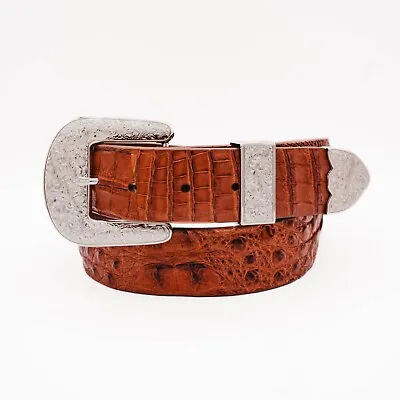 Cognac Caiman Hornback  The Taylor  Crocodile Leather Belt (Made In U.S.A) • $170