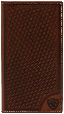 Ariat Mens Basketweave Leather Rodeo Checkbook Wallet • $49