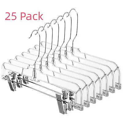 14'' Clear 12/25PC Pants Hangers Adjustable Clip For Trousers Skirt Dress Slacks • $15.36