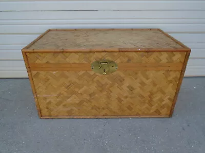 Faux Bamboo Trunk  Flat Rattan Box Linen Hope Toy Chest Regency Bin  West Indies • $299
