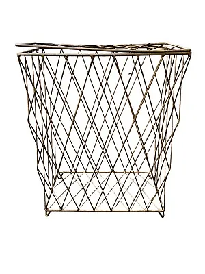 Vintage MCM Gold Wire Laundry Basket Hamper Bin Storage Slim Modern Design • $84.99