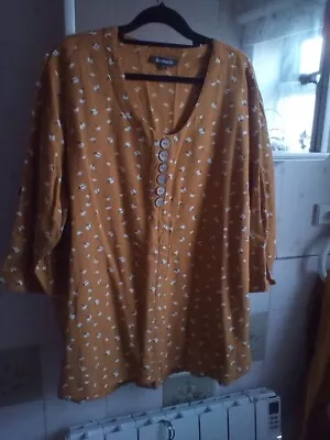 Bonmarche Mustard Print Roll Up/down Sleeved Top Size 20 • £10