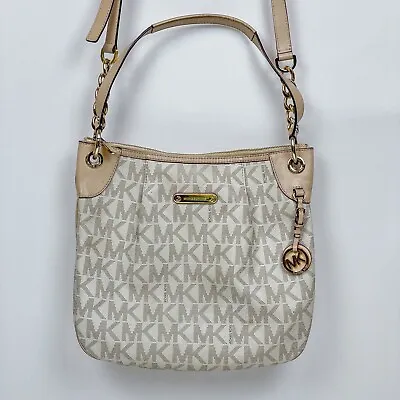 Michael Kors Jet Set Signature Crossbody Shoulder Bag Cream Tan Gold Chain (P2) • $40.49