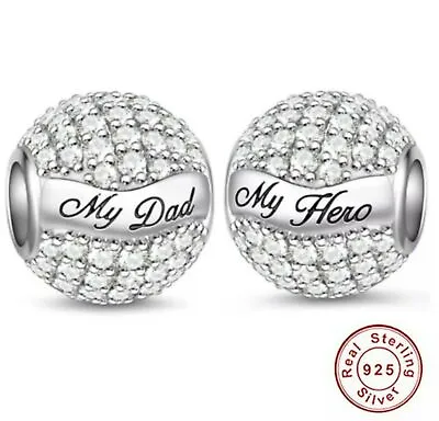 My Dad My Hero Charm 💖 Daddy Father Family Genuine 925 Sterling Silver Bead • £17.95