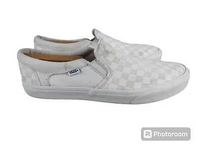 Vans Shoes Mens 12 Checkered Slip On Sneakers White Canvas Low 721356 • $17.99