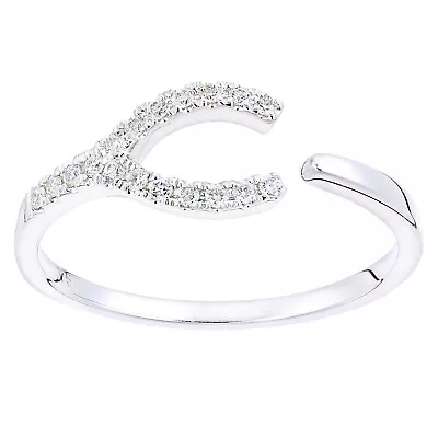 9ct White Gold Jewelco London Round 10pts Diamond Horseshoe Wishbone Dress Ring • £351.99