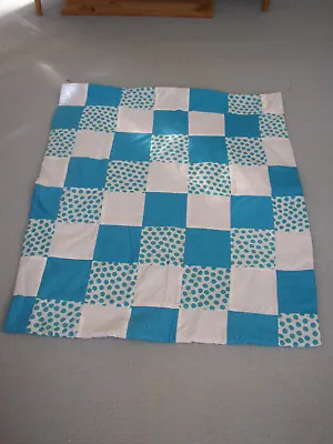 New Handmade Small Patchwork Quilt Throw Cot Nursery Turquoise+White 3'3  X 2'8' • £13.50