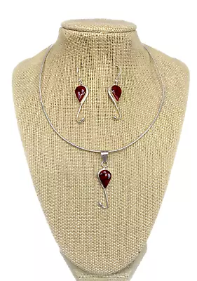 .925 Sterling Silver TAXCO MEXICO Red Jasper Necklace And Earrings Set - 19g • $79.99