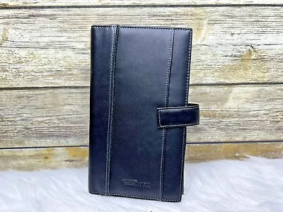 Leed's Highmark Black Genuine Leather Travel Wallet Passport Snap Strap • $24.99