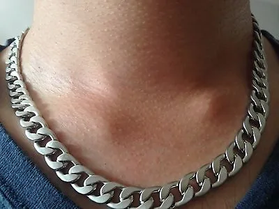 Men's Metal Silver Curb Cuban Link Chain Necklace 50cm Long 10mm Wide • £11.99