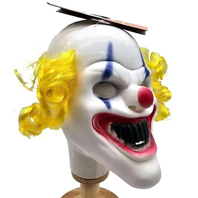 Killer Clown Mask Black Teeth Yellow Hair Red Nose Halloween Scary Costume NEW • $11.99