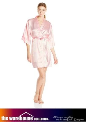 $19.95 • Buy Essex Satin Dressing Gown Plain Bridal Wedding Lingerie Bathrobe Bath Robe Pink