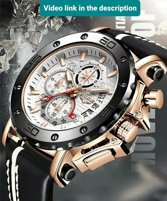 LIGE Watch New Luxury Mens Quartz Wristwatch WaterproofBlack/Rose Gold With Box • $79.95