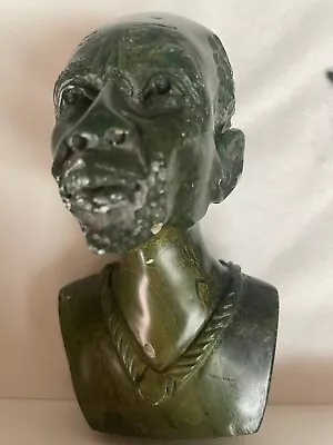 Vintage Shona Green Verdite Hand  Carved Zimbabwe Bust Sculpture Signed! • $39.99