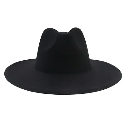 Large Wide Brim Felt Fedora Panama Cowboy Girl Hat Casual Jazz Cap For Men Women • $13.99