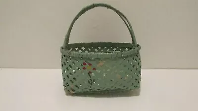 Vintage Small Woven Basket---hand Painted----6  X 4 1/2  X 7  Tall • $8