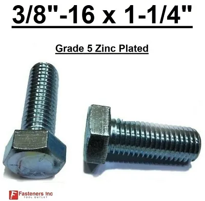 3/8-16 X 1-1/4  (FT) Hex Bolt Zinc Plated Grade 5 Cap Screw Coarse Thread • $9.81