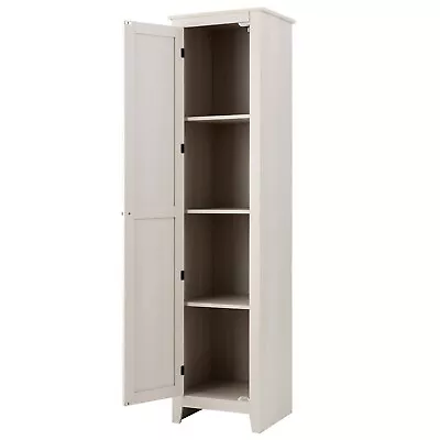 Wood Tall Storage Cabinet 4 Tires Display Organizer Freestanding Pantry Cupboard • £98.95