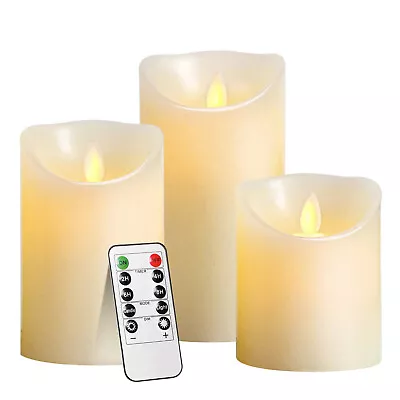 £10.85 • Buy LED Flameless Pillar Candles Flickering Battery Operated With Remote - Set Of 3