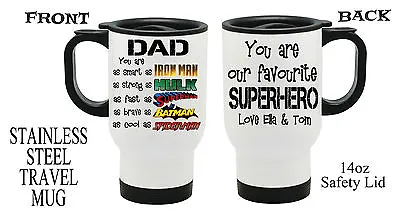 £14.99 • Buy  Personalised SUPERHEROES Travel Thermal Mug Dad Daddy Grandad Fathers Day Gift