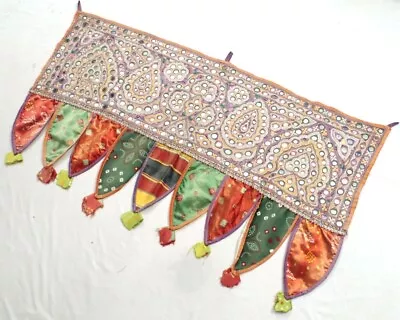 Embroidery Tapestry Mirror Ethnic Rabari Tribal Decor Door Valance Indian Toran • $0.99