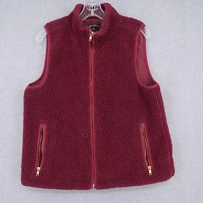 J. Crew Vest Womens Size M Medium Burgundy Red Fleece Full Zip Pockets • $21.24