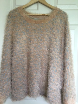 $20 • Buy Asos - Peach And Grey Fluffy Long Sleeve Jumper Pullover - Size 14 - VGC