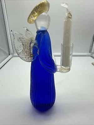 Vintage Aventurine Gold & Blue Glass Angel Candle Holder No Chips Taiwan • $21