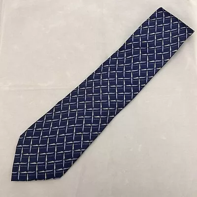 Dunhill Men's Blue Gold Silver Diamond Pattern Silk Tie • $29.99