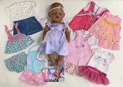 20 Piece Set-12” Hard Vinyl Zapf Creation Black/Brown Baby Born Doll W/8 Outfits • $19.99