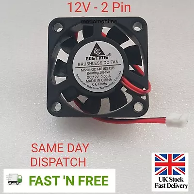 1pc Brushless DC Cooling Fan 40x40x10mm 4010 9 Blades 12V 2pin 0.06A  UK Seller • £5.99