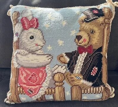 Needlepoint Pillow Teddy Bear & Bunny Rabbit. Katha Diddel N.Y. Vintage 90s. NWT • $19.99