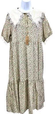 New Women’s Mori Girl Lace Collar Floral Cotton Layered Dress US OS Fits XS-M • $29.90