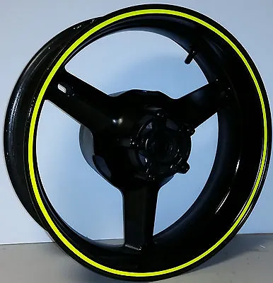 Fluorescent Neon Dayglo Yellow Motorcycle Rim Stripes Wheel Decals Tape Stickers • $15.49