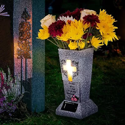 Memorial Solar Vase Stake Cross Lighted Yard Lawn Grave Cemetery Marker Ornament • $45.99