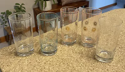 MCM Atomic Sunburst Drinking Glasses Signed Fred Press Lot Of 5 • $39.99