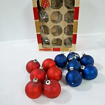 12 Coby Glass Ball Christmas Ornaments With Box 2.25in Red Blue Vintage Box • $14