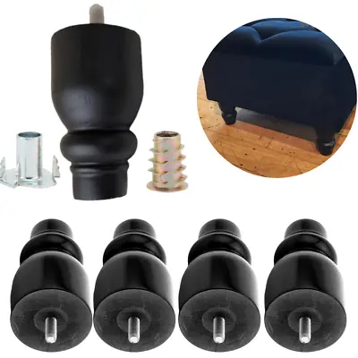 4x Black Solid Wooden Legs Replacement Furniture Feet Ottoman Sofa Chairs Super. • £14.79