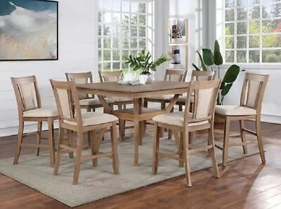 Natural Tone Beige 9pc Counter Height Dining Table 8x High Chairs Dining Room • $1899.99