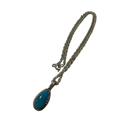 Navajo Teardrop Turquoise Stone Necklace Sterling Silver Native American NEW • £57.84