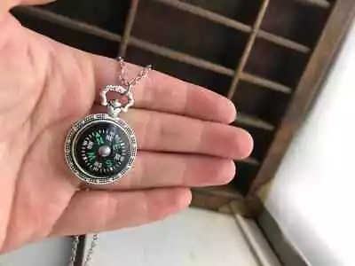 Antique Pendant Compass Victorian Engraved Enamel Necklace Vintage • $46.31