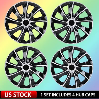 4PC 14  Silver Black Wheel Covers Snap On Full Hub Caps Fit R14 Tire & Steel Rim • $42.99