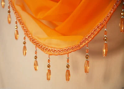 £5.99 • Buy Orange Crystal Beaded Fringe Sparkle Swag Valance Voile Net Curtain Swag Single