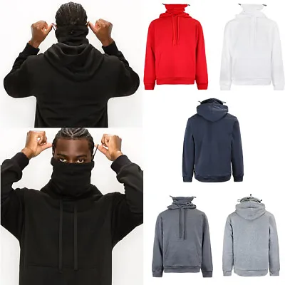 Men's Fleece Hoodie With Face Cover Mask Pullover Sweatshirt Sweater    JK5053EY • $27.95