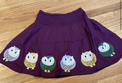 Mini Boden-Size 5/6-Purple-Owl-Embroidered-Skirt-appliqués-Birds-elastic Waist • $20