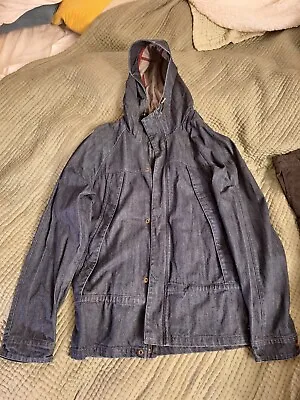Men's Denim Jacket With Hood Large 100% Cotton • £6.99