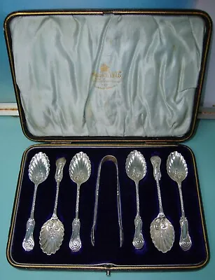 RARE Antique Art Nouveau Sterling Silver Repousse Scallop Bowl Mappin Webb Spoon • $444
