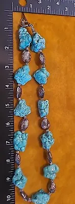 Vintage Modern Turquoise Necklace Big Chunky Turquoise Necklace 20   Turquoise  • $14.77