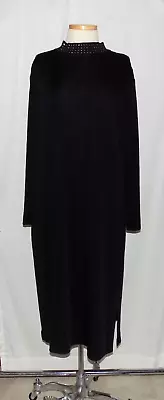 Misook Woman Blk Acrylic Knit W/Embellished Mock-Neck Long Sleeve Midi Dress 2X • $75